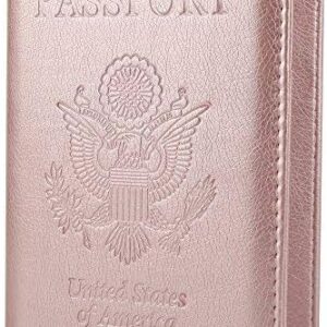 GDTK Leather Passport Holder Cover Case RFID Blocking Travel Wallet (Rose Gold)