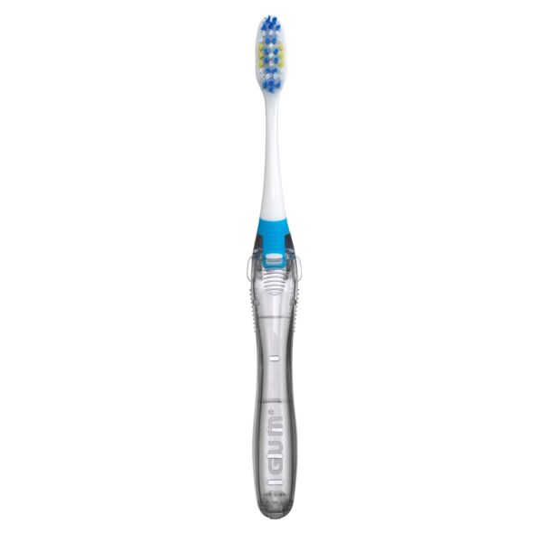 GUM Folding Travel Toothbrush, Compact Head + Tongue Cleaner, Soft Bristled Travel Toothbrushes for Adults, 2ct - Imagen 3