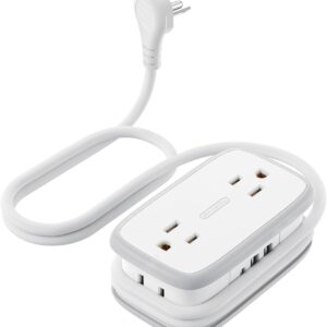 Travel Power Strip with USB C, NTONPOWER 4 Outlets 3 USB(1 USB-C), 4ft Flat Plug Extension Cord with USB C Ports, Portable Power Strip Flat Plug, Compact for Travel Hotel Cruise Essentials, White