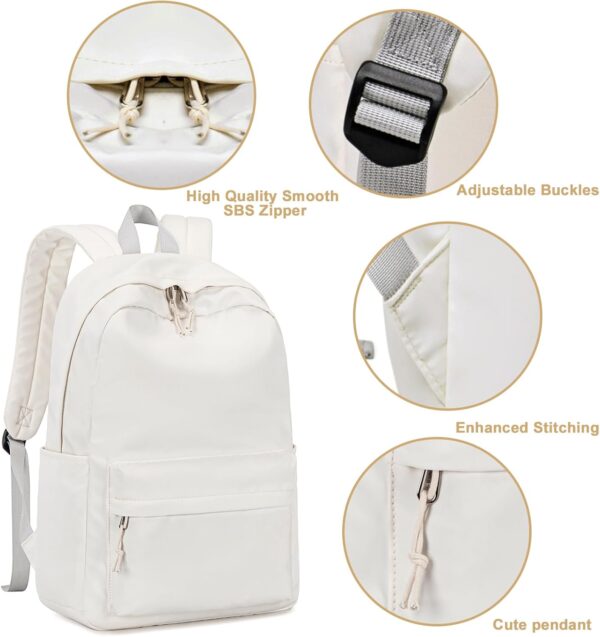 School Backpack for Teen Girls Women Laptop Backpack College Bookbags Middle School Travel Work Commuter Back Pack(Solid Beige) - Imagen 4