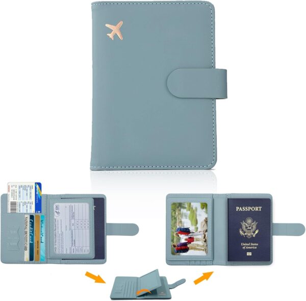 Cnycmy Passport Holder and Vaccine Card Holder,Passport-Wallet-Holder for Women, Rfid Passport Holder with Vaccine Card Slot Waterproof, PU Leather Travel Passport Case (greyish green) - Imagen 2