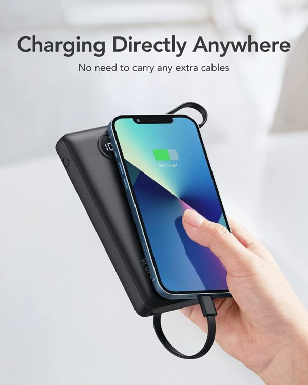 VRURC Portable Charger with Built in Cables, 10000mAh Slim USB C Power Bank,5 Output 2 Input LED Display External Battery Pack Phone Charger Compatible with iPhone,Samsung,Android-Black(1 Pack) - Imagen 4