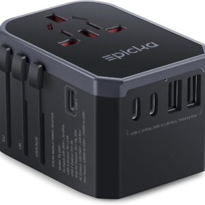 EPICKA Universal Travel Adapter, International Power Plug Adapter with 3 USB-C and 2 USB-A Ports, All-in-One Worldwide Wall Charger for USA EU UK AUS (TA-105C, Black)