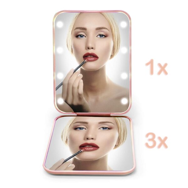 Kintion Pocket Mirror, 1X/3X Magnification LED Compact Travel Makeup Mirror with Light for Purse, 2-Sided, Portable, Folding, Handheld, Small Lighted Mirror for Gift, Pink - Imagen 4