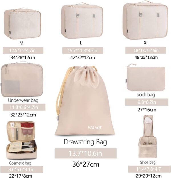 BAGAIL 8 Set Packing Cubes Luggage Packing Organizers for Travel Accessories-Cream - Imagen 2