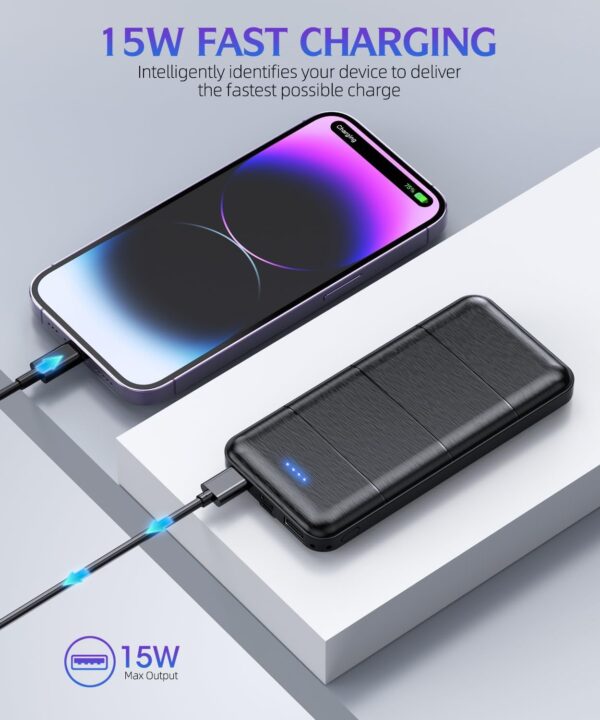 Portable-Charger-Power-Bank - 2 Pack 15000mAh Dual USB Power Bank Output 5V3.1A Fast Charger Portable Charger Compatible with Smartphones and All USB Devices (Deep Black and White) - Imagen 2