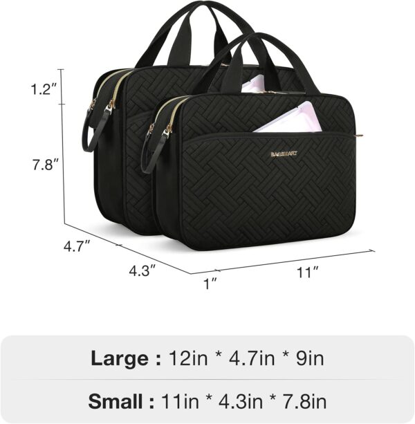 BAGSMART Large Toiletry Bag, Travel Makeup Organizer, Water-resistant Makeup Cosmetic Bag Door Room Essentials Travel Bag for Accessories, Shampoo, Full Sized Container, Toiletries (Black, Large) - Imagen 6