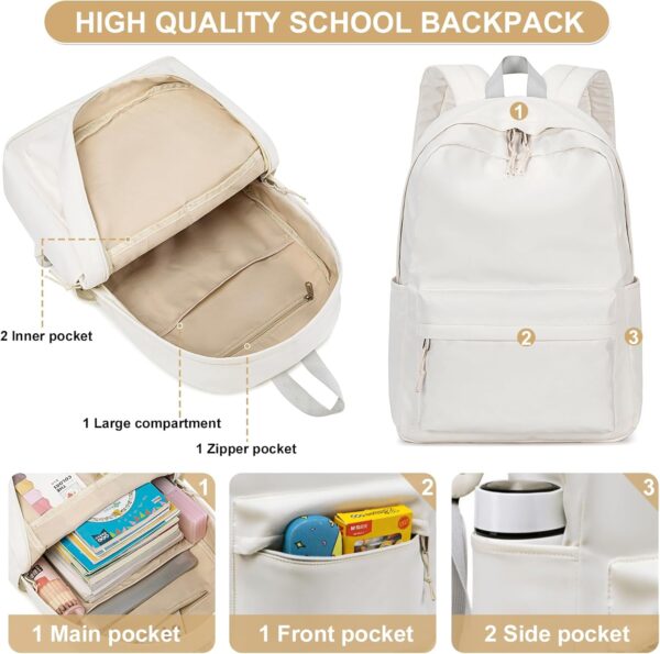 School Backpack for Teen Girls Women Laptop Backpack College Bookbags Middle School Travel Work Commuter Back Pack(Solid Beige) - Imagen 5