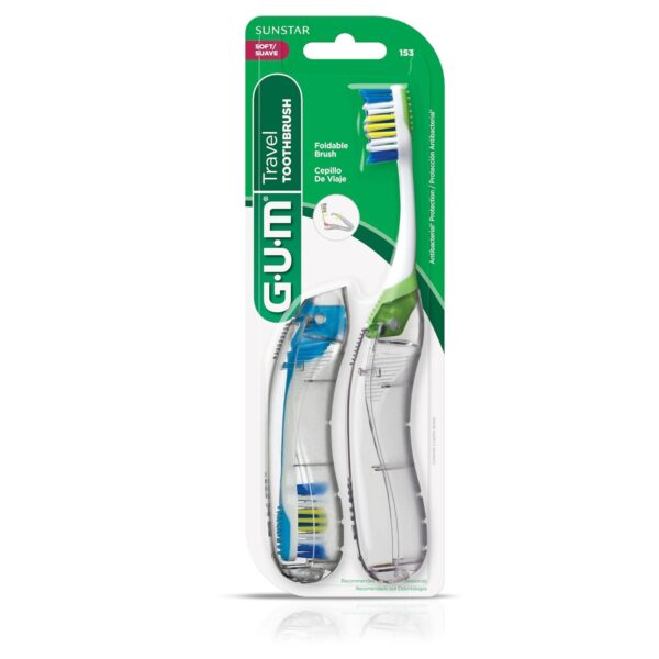 GUM Folding Travel Toothbrush, Compact Head + Tongue Cleaner, Soft Bristled Travel Toothbrushes for Adults, 2ct - Imagen 5