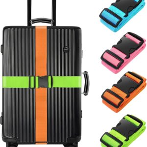 BILIONE 4 Pack Luggage Straps 79″ Long Belts Keep Suitcase Secure While Traveling, TSA Approved Add a Bag Premium Accessory for Travel Bag Closure (Blue+Orange+Rose Pink+Green)