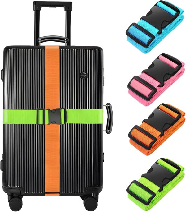 BILIONE 4 Pack Luggage Straps 79" Long Belts Keep Suitcase Secure While Traveling, TSA Approved Add a Bag Premium Accessory for Travel Bag Closure (Blue+Orange+Rose Pink+Green)