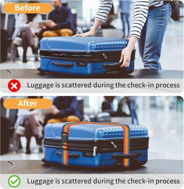 BILIONE 4 Pack Luggage Straps 79" Long Belts Keep Suitcase Secure While Traveling, TSA Approved Add a Bag Premium Accessory for Travel Bag Closure (Blue+Orange+Rose Pink+Green) - Imagen 5