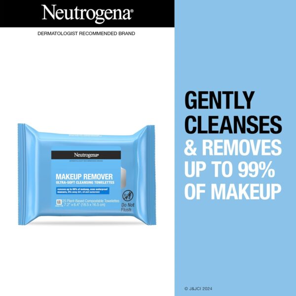 Neutrogena Makeup Remover Wipes, Individually Wrapped Daily Face Wipes for Waterproof Makeup, Travel & On-the-Go Singles, 20 Count - Imagen 2