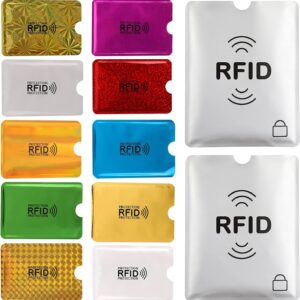 Aigee 28 RFID Blocking Sleeves (24 Credit Card Protector Holders in 12 colors & 4 Passport Protectors), Identity Theft Protection Secure Sleeve for Credit Cards, Debit Card, 2pcs Clear Plastic Sleeve