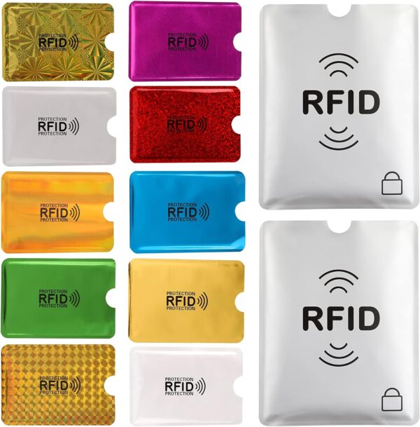 Aigee 28 RFID Blocking Sleeves (24 Credit Card Protector Holders in 12 colors & 4 Passport Protectors), Identity Theft Protection Secure Sleeve for Credit Cards, Debit Card, 2pcs Clear Plastic Sleeve