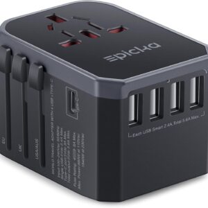 EPICKA Universal Travel Adapter One International Wall Charger AC Plug Adaptor with 5.6A Smart Power and 3.0A USB Type-C for USA EU UK AUS (TA-105, Grey)