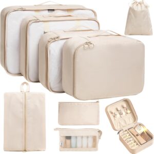 9 Set Packing Cubes for Carry on Suitcase Travel Organizer Bags for Luggage Suitcase Organizer Bags Packing Cube Set for Packing Women Men (Beige)