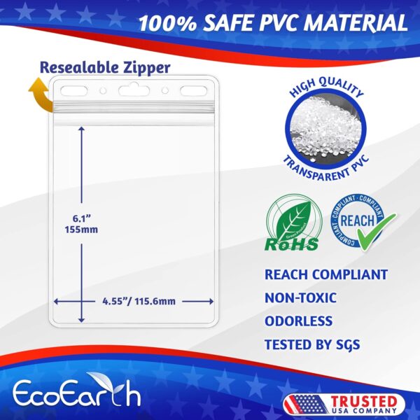 EcoEarth 4x6 Inch Passport & Card Holders with Soft Edge (Clear, 100 PK) - Extra Large (XXL) Vertical ID Holder - Resealable and Waterproof Identification Name Card Holder - Imagen 2