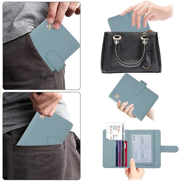 Cnycmy Passport Holder and Vaccine Card Holder,Passport-Wallet-Holder for Women, Rfid Passport Holder with Vaccine Card Slot Waterproof, PU Leather Travel Passport Case (greyish green) - Imagen 5