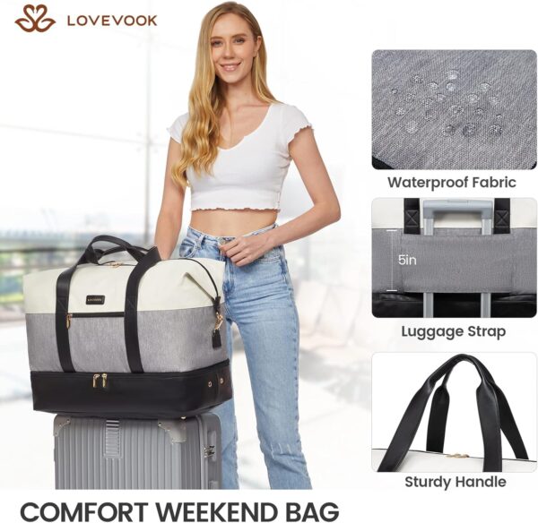 LOVEVOOK Weekender Bag, Large Travel Duffel Bag for Women with 2 Packing Cubes, Carry on Overnight Bag with Shoe Compartment, Mom Hospital Bags for Labor and Delivery - Imagen 6