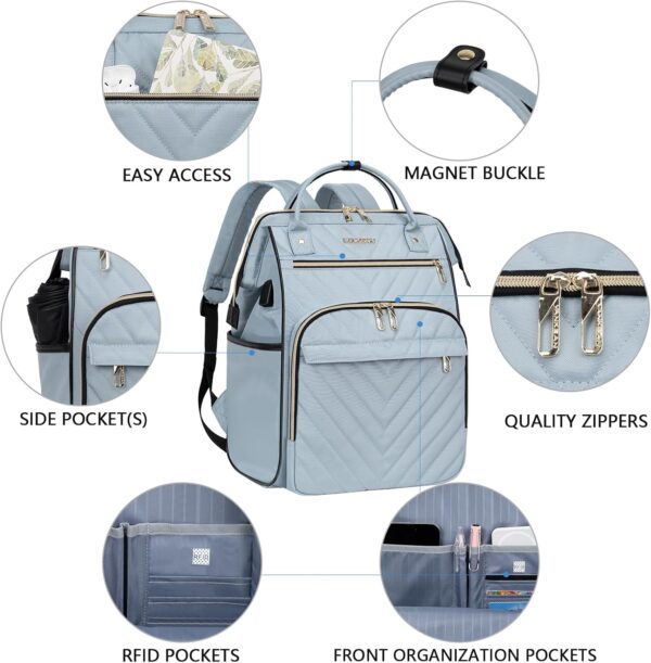 VANKEAN 17 Inch Laptop Backpack for Women Men Fashion Computer Work Bag, Large Capacity Waterproof, with USB Port & RFID Pockets, College Daypack Business Travel Backpack, Light Blue - Imagen 4