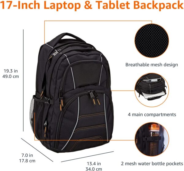 Amazon Basics Laptop Backpack Fits Up to 17-Inch Laptops, Black - Imagen 7