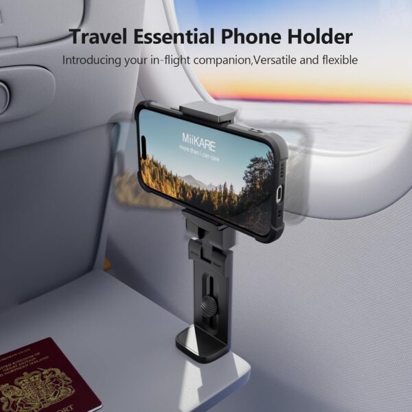 MiiKARE Airplane Travel Essentials Phone Holder, Universal Handsfree Phone Mount for Flying with 360 Degree Rotation, Accessory for Airplane, Travel Must Haves Phone Stand for Desk, Tray Table - Imagen 2