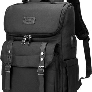 YALUNDISI Vintage Backpack Travel Laptop Backpack with usb Charging Port for Women & Men College Backpack Fits 15.6 Inch Laptop Black