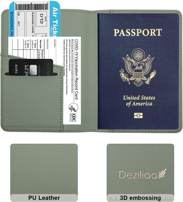 Deziliao Passport Holder,Passport Holder Card Slots, Passport and Vaccine Card Holder Combo, Cute Passport cover for Women and Men, with Waterproof Rfid Blocking, Passport Travel Wallet(Moss green) - Imagen 2