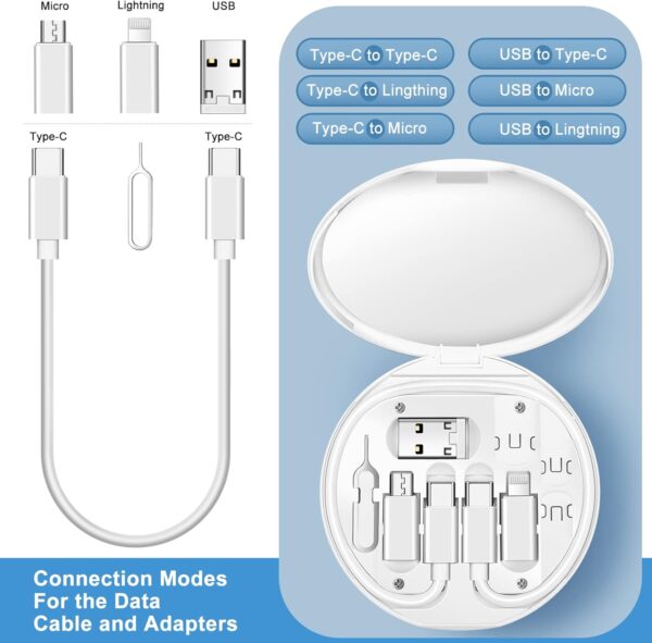 USB C to Lightning Adapter Kit,Multi Charging Cable Case Convertor USB C to Type C/iOS Device/Micro Adapter Travel Data Cable Set Contains Card Storage，Phone Holder, Tray Eject Pin(White) - Imagen 2