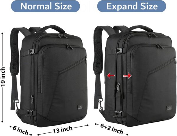 MATEIN Carry on Backpack, Extra Large Travel Backpack Expandable Airplane Approved Weekender Bag for Men and Women, Water Resistant Lightweight Daypack for Flight 40L, Black - Imagen 5