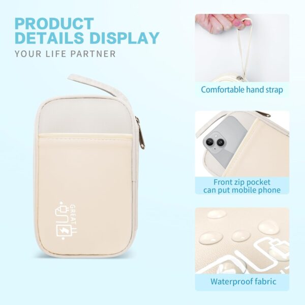 Electronics Travel Organizer,Portable Waterproof Electronic Travel Storage Bag for Small Charging Cord Storage,Charger,Small Electronics,SD Card etc,for Travel,Business -Beige - Imagen 5