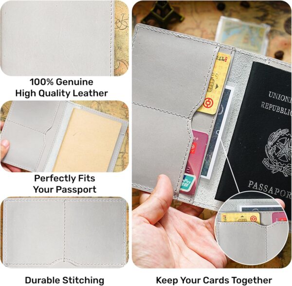 HIFA Leather Passport Holder, Handmade Passport Cover with Card and Ticket Slot - Genuine Leather, Elegant Design, Easy Access - Passport Case, Passport Wallet, Passport Holder - Imagen 2