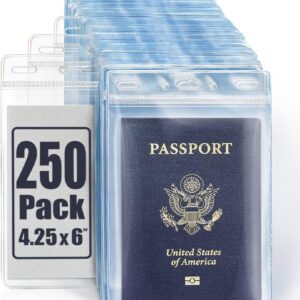 Mifflin-USA Passport & Card Holders (Clear, 4×6 Inches, 250 Pack), Extra Large ID Name Badge Holder, Zipperless Vertical Plastic Card Holders