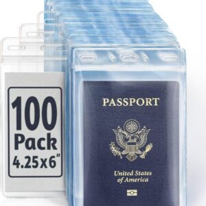 EcoEarth 4×6 Inch Passport & Card Holders with Soft Edge (Clear, 100 PK) – Extra Large (XXL) Vertical ID Holder – Resealable and Waterproof Identification Name Card Holder