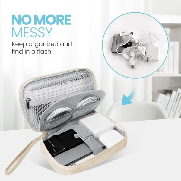 Electronics Travel Organizer,Portable Waterproof Electronic Travel Storage Bag for Small Charging Cord Storage,Charger,Small Electronics,SD Card etc,for Travel,Business -Beige - Imagen 2