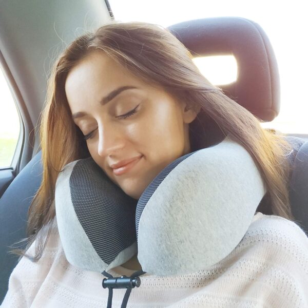 napfun Neck Pillow for Traveling, Upgraded Travel Neck Pillow for Airplane 100% Pure Memory Foam Travel Pillow for Flight Headrest Sleep, Portable Plane Accessories, Light Grey - Imagen 6