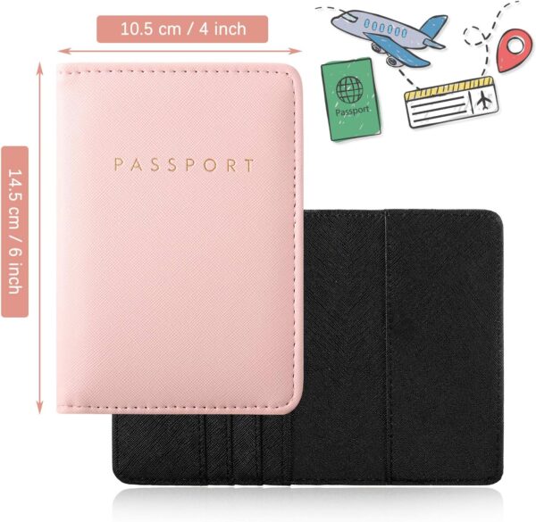 Weewooday 2 Pieces Passport Covers and 2 Pieces Luggage Tags, Passport Holder Travel Suitcase Tag (Pink, Black) - Imagen 2