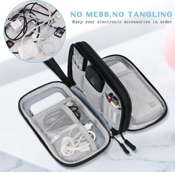 FYY Travel Cable Organizer Pouch Electronic Accessories Carry Case Portable Waterproof Double Layers All-in-One Storage Bag for Cord, Charger, Phone, Earphone Black - Imagen 5