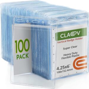 Claev Flexible and Tear Resistant Vertical 4×6 Passport & Card Holders (4×6 Extra Large (XXL), 100 Pack), Clear Zipperless ID Plastic Name Card Badge Holders for Travel, Conferences, Conventions