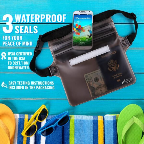 AiRunTech Waterproof Fanny Pack,Waterproof Pouch for Phone Passport Wallet Purse with Waist Strap,Floating Waterproof Bags for Travel Beach Swimming Kayaking Boating Pool Accessories - Imagen 4