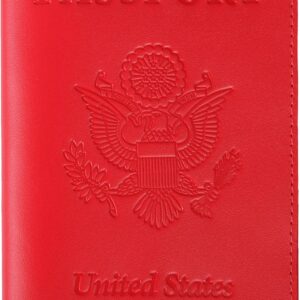 US Leather Passport Book Cover – Thin American Travel Passport Holder – Premium International USA Passport Protector Case for Women Men (Red)