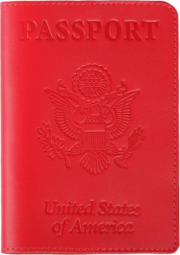 US Leather Passport Book Cover - Thin American Travel Passport Holder - Premium International USA Passport Protector Case for Women Men (Red)