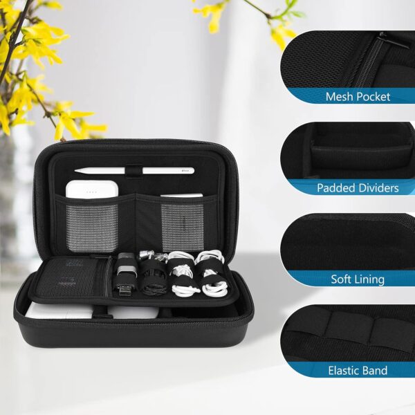 ProCase Hard Travel Electronic Organizer Case for MacBook Power Adapter Chargers Cables Power Bank Apple Magic Mouse Apple Pencil USB Flash Disk SD Card Small Portable Accessories Bag -L, Black - Imagen 3