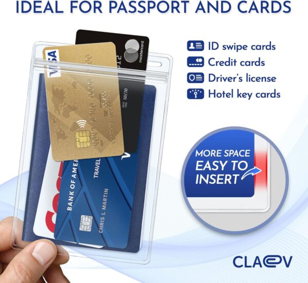 Claev Fast Seal Vertical 4x6 Passport & Card Holders (4x6 Extra Large (XXL), 250 Pack), Clear Waterproof ID Plastic Name Card Badge Holders for Travel, Conferences, Conventions - Imagen 2