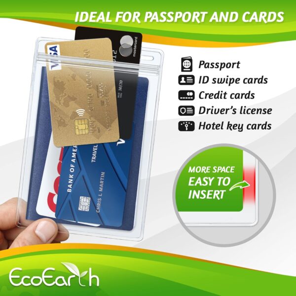 EcoEarth 4x6 Inch Passport & Card Holders with Soft Edge (Clear, 100 PK) - Extra Large (XXL) Vertical ID Holder - Resealable and Waterproof Identification Name Card Holder - Imagen 5