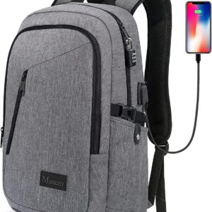 Mancro Laptop Backpack for Travel, Anti-theft Laptop Backpack for Men Business Backpack Work Daypack with USB Charging Port, Grey