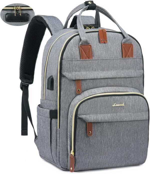 LOVEVOOK Laptop Backpack for Women & Men, Unisex Travel Anti-theft Work Bag, Business Computer College Backpacks Purse, Casual Hiking Outdoor Carry On Daypack with Lock, Fits 15.6 Inch Laptop, Grey