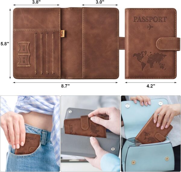 Eoehro Passport Holder for Travel Essentials, Passport Wallet Cover Case for Travel Must Haves Accessories,Passport Book Holders for Women and Men(brown) - Imagen 2