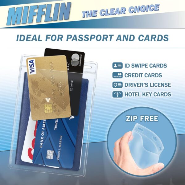 Mifflin-USA Passport & Card Holders (Clear, 4x6 Inches, 250 Pack), Extra Large ID Name Badge Holder, Zipperless Vertical Plastic Card Holders - Imagen 2